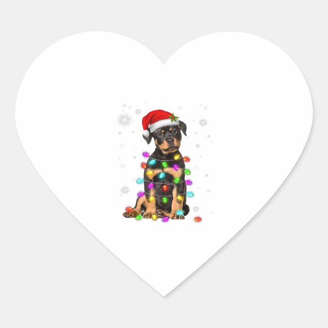 Sticker Cœur Noël avec le chien Rottweiler (Devant)