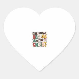 Sticker Cœur Noël Commence Avec Le Christ Décoration De Sapin D