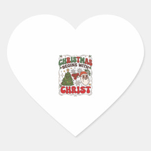 Sticker Cœur Noël Commence Christ Père Noël Arbre Flocon de Nei