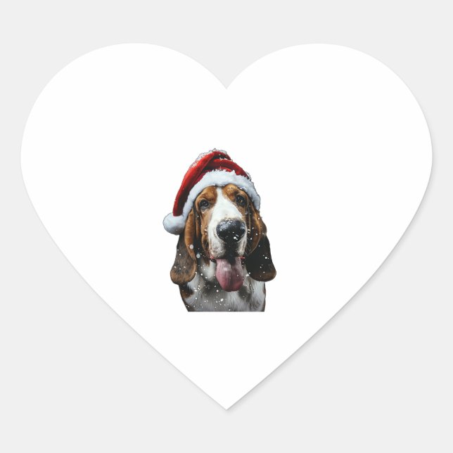 Sticker Cœur Noël de Basset Hound (Devant)