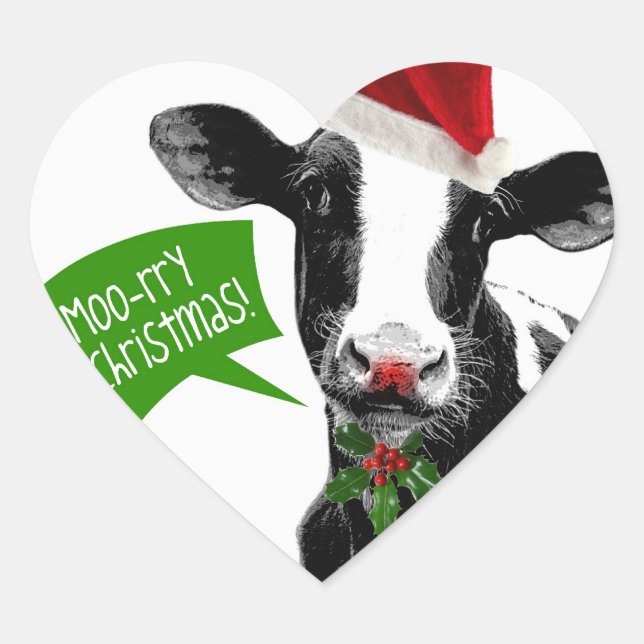 Sticker Cœur Noël de Noël de Moo ! Vache de vacances amusante à (Devant)