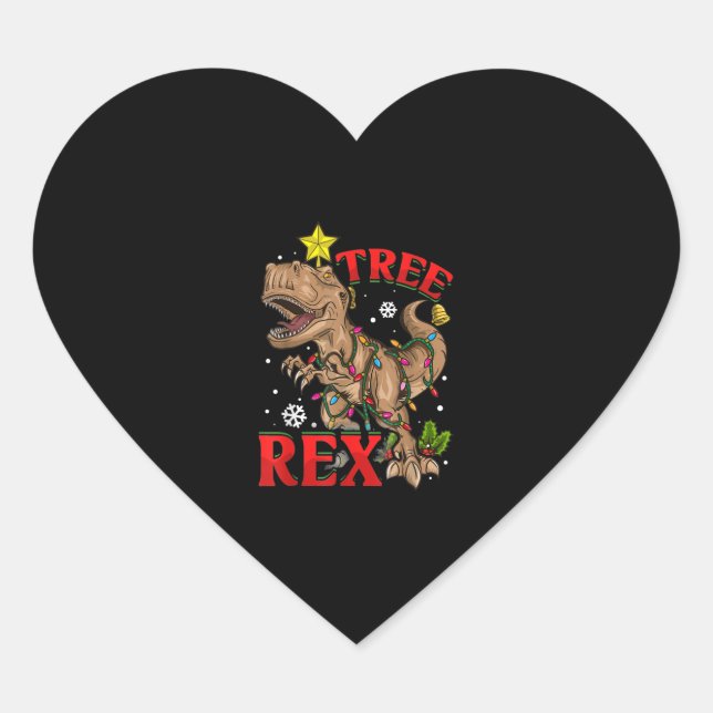 Sticker Cœur Noël Dinosaure Arbre Lumières Rex T Rex Xmas (Devant)