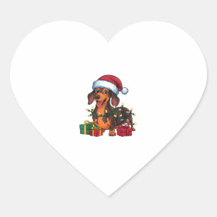 Sticker Cœur Noël Éclairage de Noël Chapeau Dachshund Chien Noë