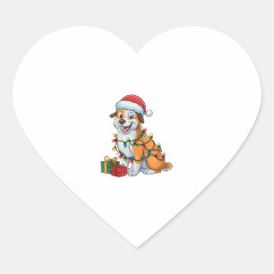 Sticker Cœur Noël Éclairage Santa Chapeau Eurasier Chien Noël