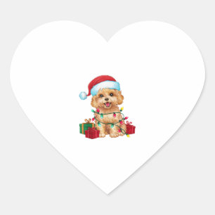Sticker Cœur Noël Éclairage Santa Chapeau Maltipoo Chien Noël
