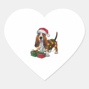 Sticker Cœur Noël Éclairage Santa Hat Basset Hound Chien Noël