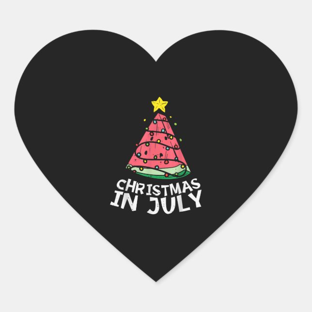 Sticker Cœur Noël En Juillet Pastèque Noël Arbre Été (Devant)