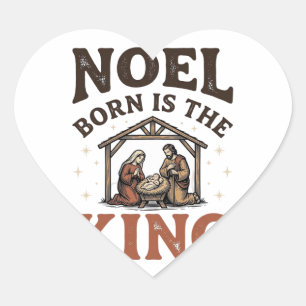 Sticker Cœur Noël est né, le roi vintage noël nativité
