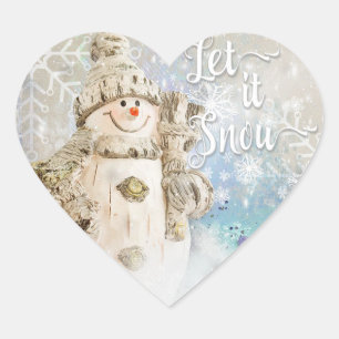 Sticker Cœur Noël mignon Snowman avec des flocons de neige