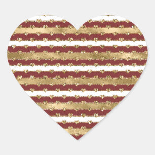 Sticker Cœur Noël Or Rouge Blanc Grilles Parties scintillant Co