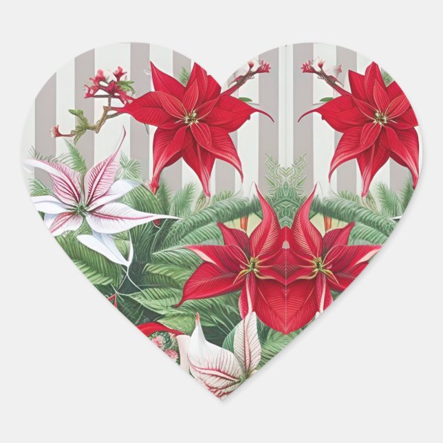 Sticker Cœur Noël Rouge Amaryllis et Poinsettias (Devant)