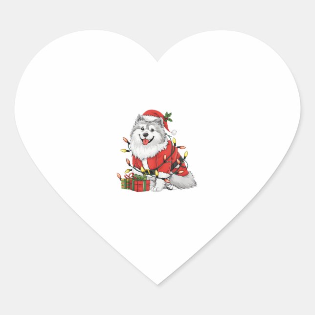 Sticker Cœur Noël Samoyed Chien Père Noël (Devant)