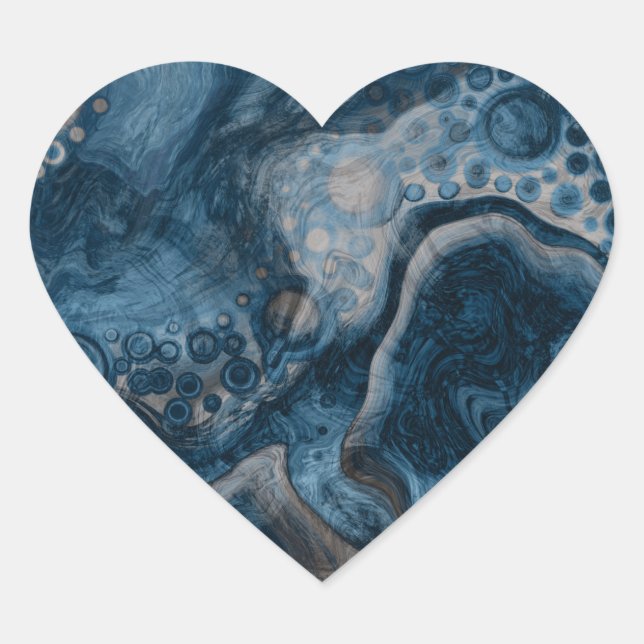 Sticker Cœur Noir, Brown, gris et bleu Abstrait moderne (Devant)