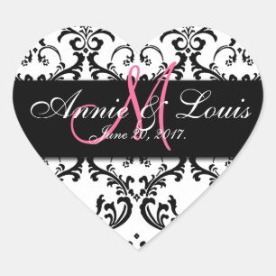 Sticker Cœur Noir Damask rose Premier mariage Faveur