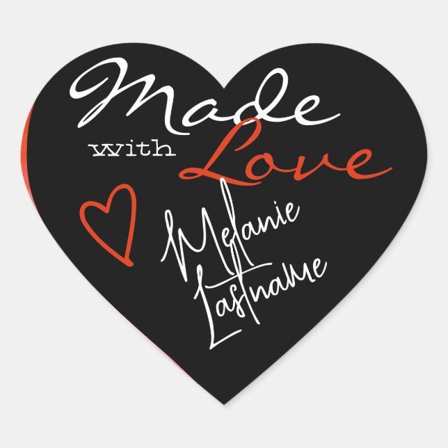 Sticker Cœur Noir Orange Signature Script Fabriqué avec coeur d (Devant)