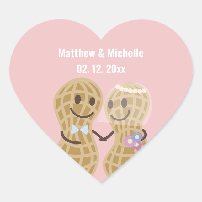 Sticker Cœur Noix sur l'autre élégant mariage rose Faveur (Devant)