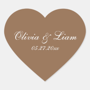 Sticker Cœur Nom Brown Date Mariage élégant