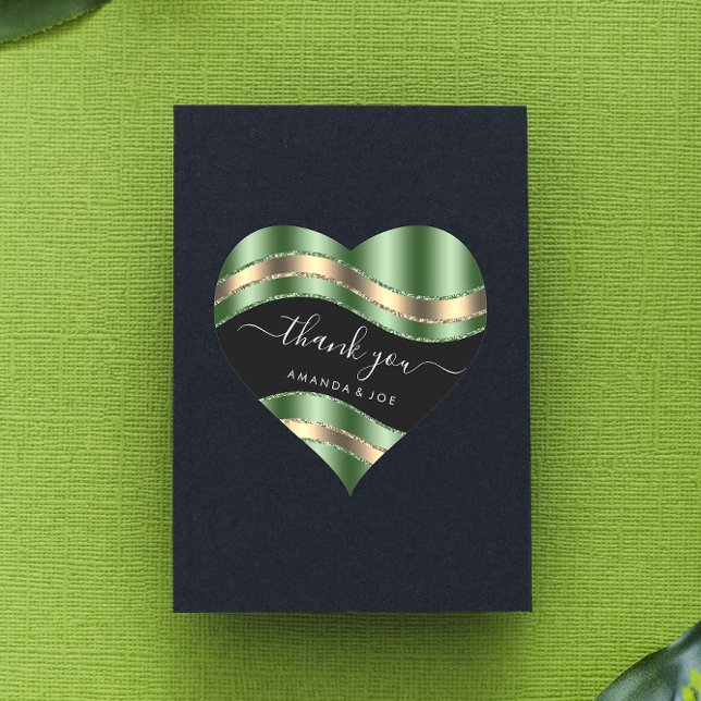 Sticker Cœur Nom de remerciement Sweet 16e Bridal Black Gold Wo (Thank Name Sweet 16th Bridal Black Gold Woodland Heart Sticker)