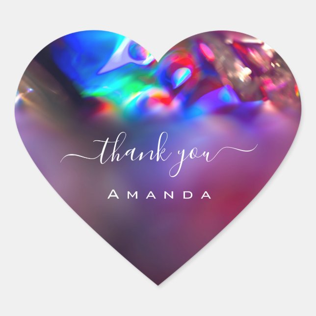 Sticker Cœur Nom du Merci 16e mariage nuptialHolographe violet (Devant)