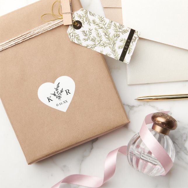 Sticker Cœur Nom du monogramme de mariage personnalisé Fleur gr (Cadeaux)