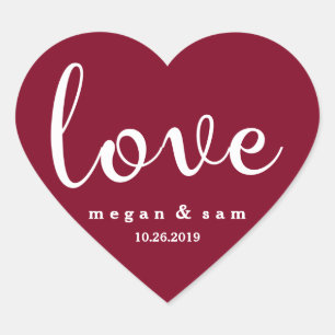 Sticker Cœur Nom et date d'amour rouge