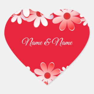 Sticker Cœur Nom floral élégant rouge blanc