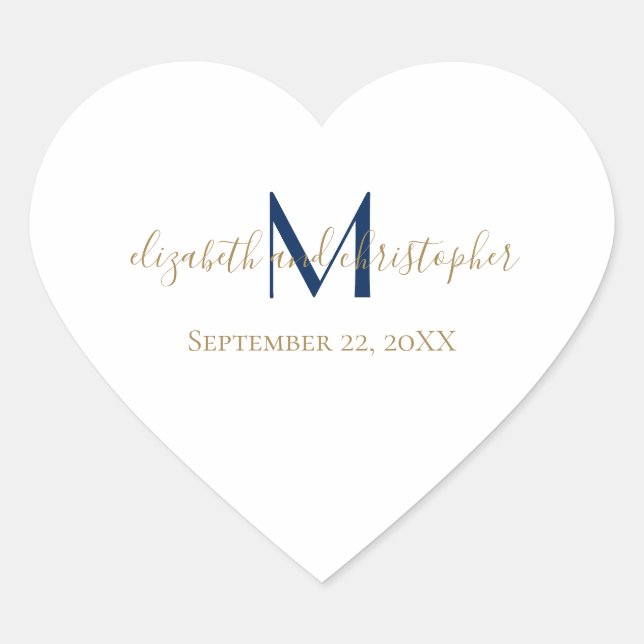 Sticker Cœur Nom monogramme Initiales Mariage d'or bleu (Devant)