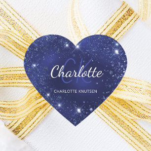 Sticker Cœur Nom monogramme poussière de paillettes bleue