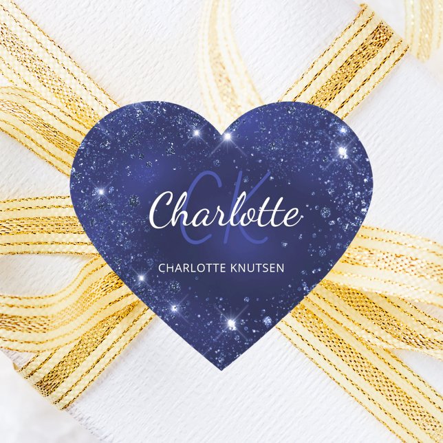 Sticker Cœur Nom monogramme poussière de paillettes bleue (Créateur téléchargé)