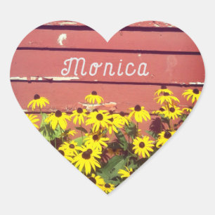Sticker Cœur Nom personnalisé avec bois et fleurs rustiques