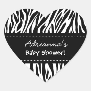 Sticker Cœur Nom personnalisé Black White Zebra Baby shower Coe