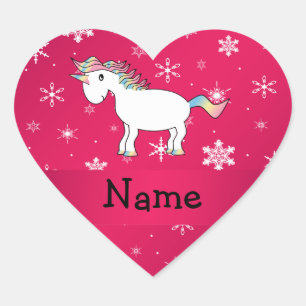 Sticker Cœur Nom personnalisé flocon de neige rose licorne