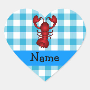 Sticker Cœur Nom personnalisé homard bleu en vichy motif