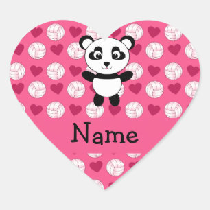 Sticker Cœur Nom personnalisé panda coeur de volley rose