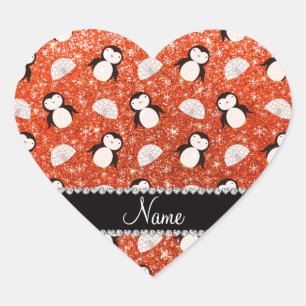 Sticker Cœur Nom personnalisé parties scintillant orange pingou