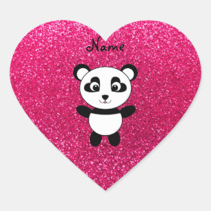 Sticker Cœur Nom personnalisé parties scintillant rose panda