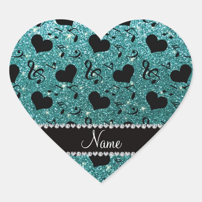 Sticker Cœur Nom personnalisé parties scintillant turquoise not (Devant)