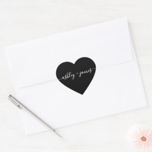Sticker Cœur Noms élégants Mariage noir Enveloppe Sceau