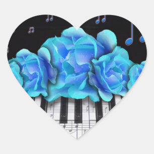 Sticker Cœur Notes de musique et clavier de piano Rose bleu