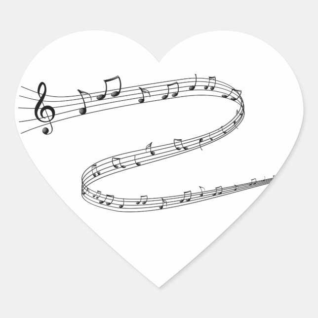 Sticker Cœur Notes de musique sur les lignes courbes (Devant)