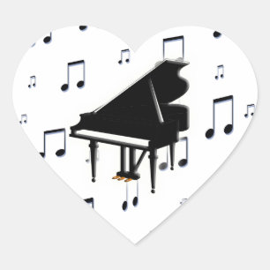 Sticker Cœur Notes de piano à queue et de musique