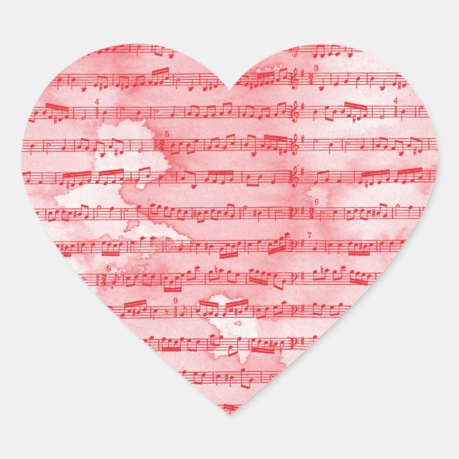 Sticker Cœur Notes musicales aquarelle (Devant)