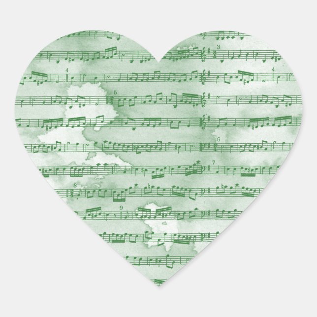 Sticker Cœur Notes musicales aquarelle (Devant)