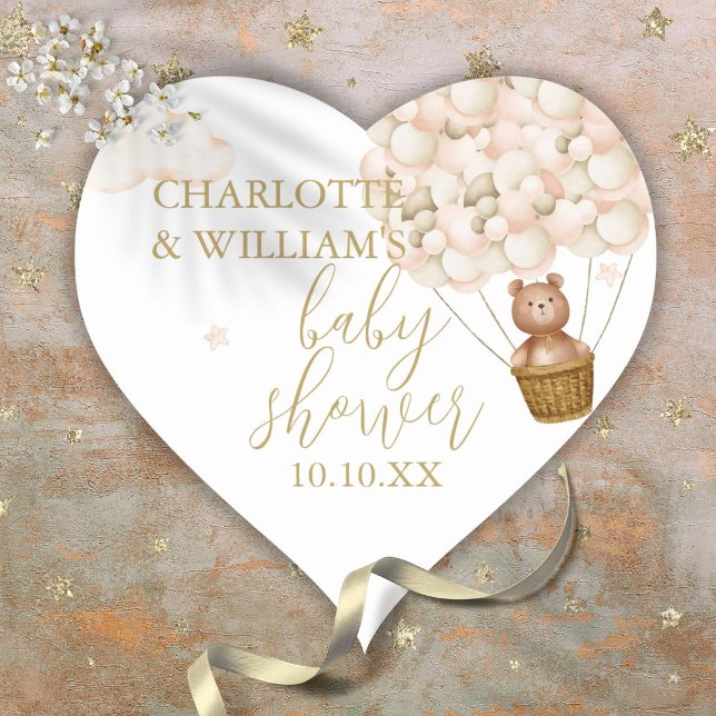 Sticker Cœur Nous pouvons à peine attendre Ourson Fête bébé en  (We Can Bearly Wait Teddy Bear Baby Shower Heart St Heart Sticker)