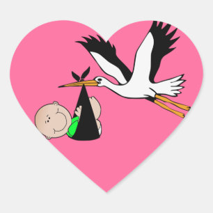 Sticker Cœur Nouveau-né bébé & Cigogne