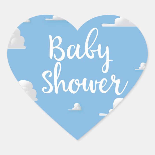 Sticker Cœur Nuage Blanc Gonflé Baby Shower (Devant)