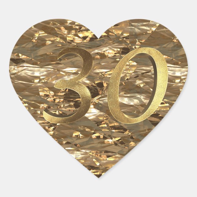 Sticker Cœur Numéro 30 30e anniversaire de Mariage Elegant Gold (Devant)