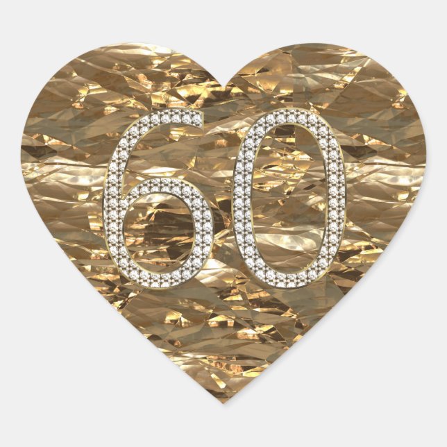 Sticker Cœur Numéro 60 Diamond Mariage Coeur brillant Or (Devant)