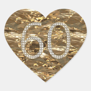 Sticker Cœur Numéro 60 Diamond Mariage Coeur brillant Or