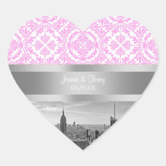 Sticker Cœur NY City Skyline BW D4P Rose White Damas